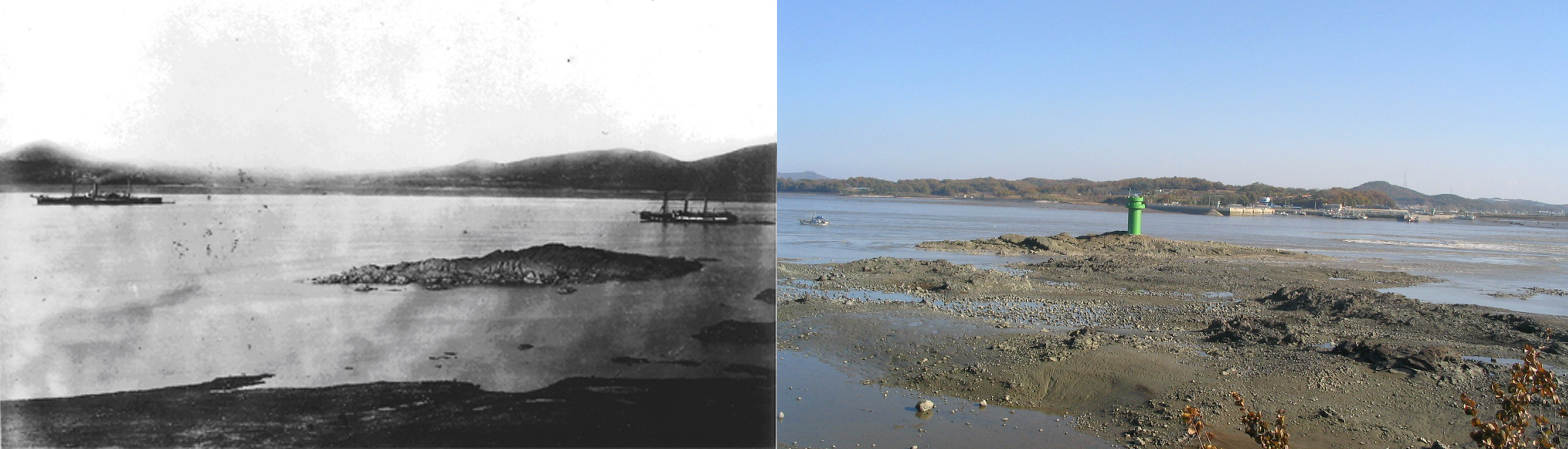 Choji Fort, looking across the Yeomha; Left--1871, Right--2011