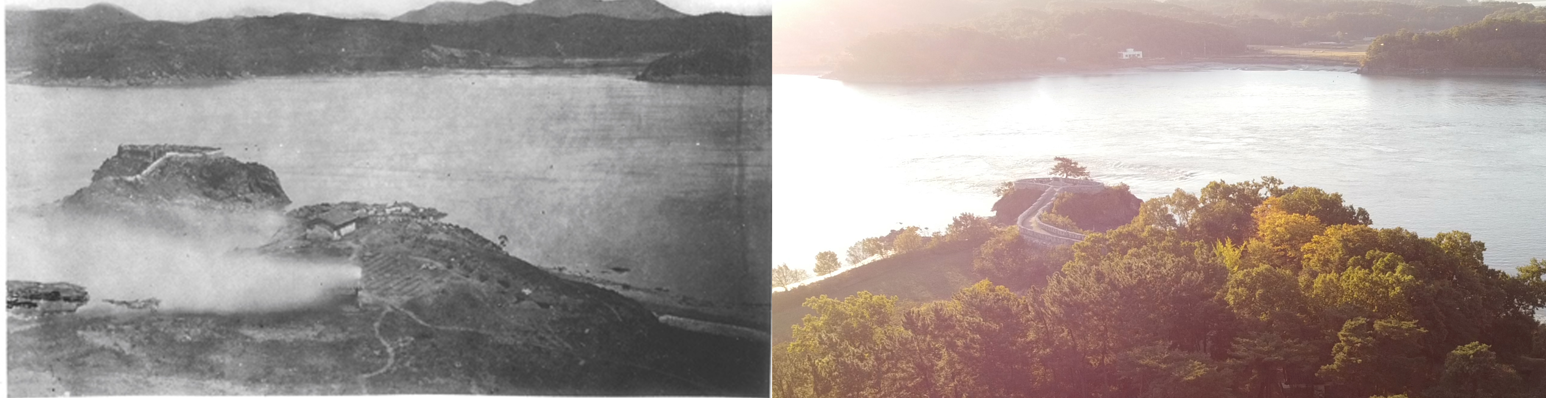 View of the Yongdu Fort from the Sondolmok Fort (Left--1871/Right--2021)