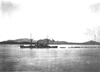 KWG31 "The Monocacy towing the boats on their return to the fleet with trophies of victory"