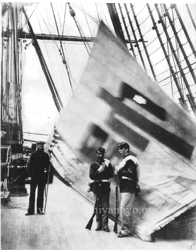KWG46 "The flag of the Commander-in-Chief of the Corean forces" (L-R: Hayden, Purvis, Brown)