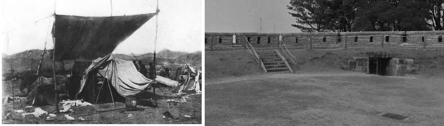 Sondolmok Fort Interior west wall (Left--1871/Right--2021)