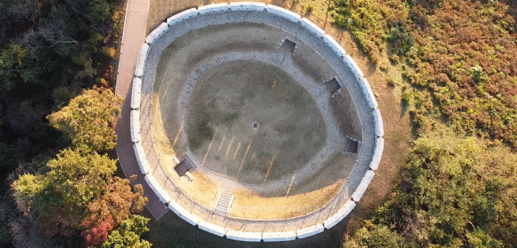 Aerial view down (NNE at the top)